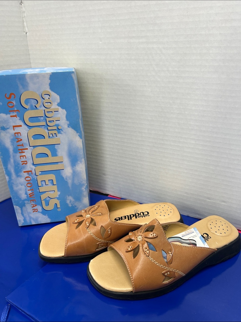 Cuddlers Women's Tan Slide Mules with Decorative Cutouts